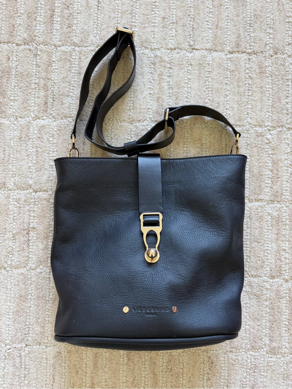 Liebeskind Black Leather Bucket Bag with Gold Hardware